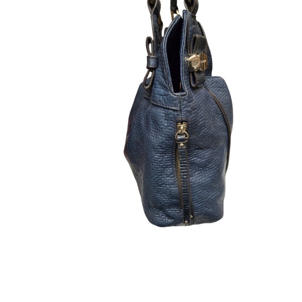 B. Makowsky Genuine Leather Slouch Hobo Shouder Bag And Card Case Textured Blue - Picture 6 of 13
